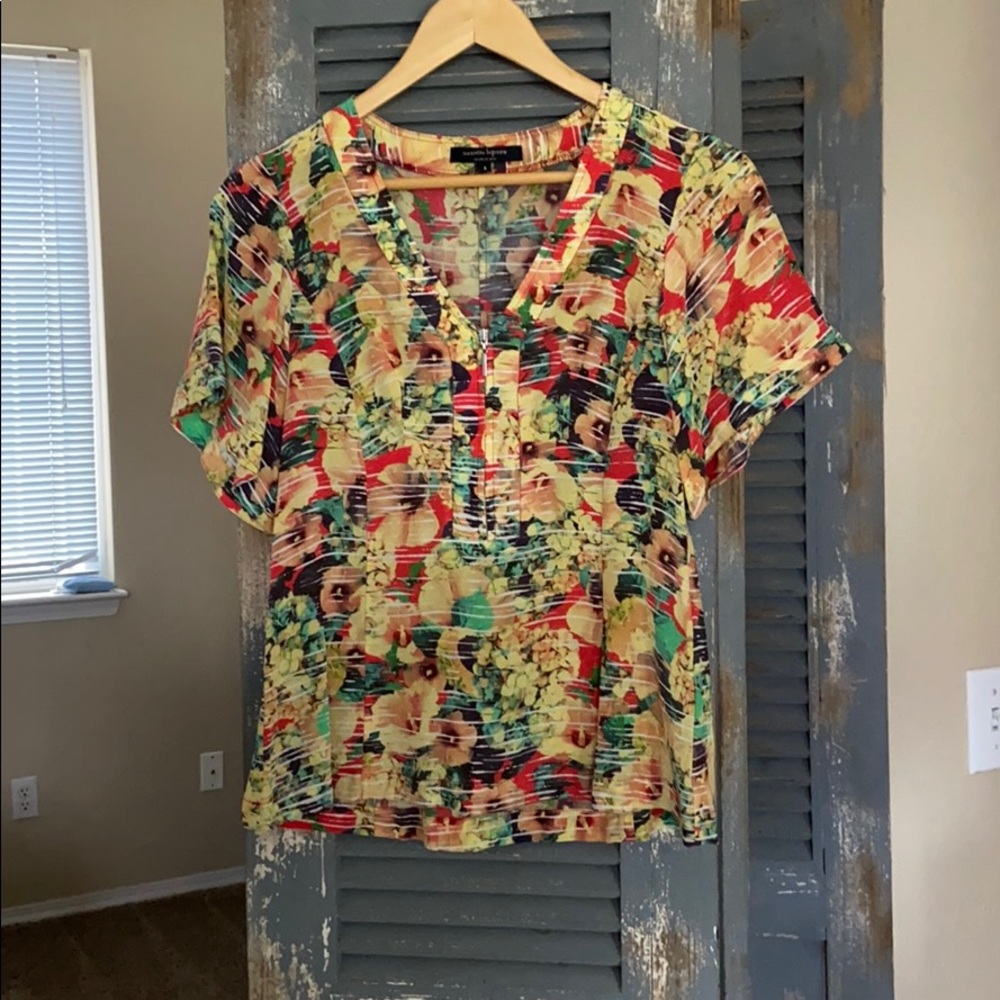 Nanette Lepore silk floral zip-up blouse